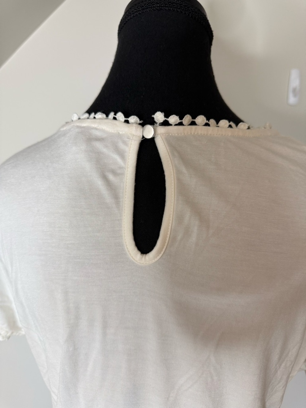 CABLE & GAUGE Cream Crochet Knit Short Sleeve Top Tee Boho Size Large - Picture 10 of 12